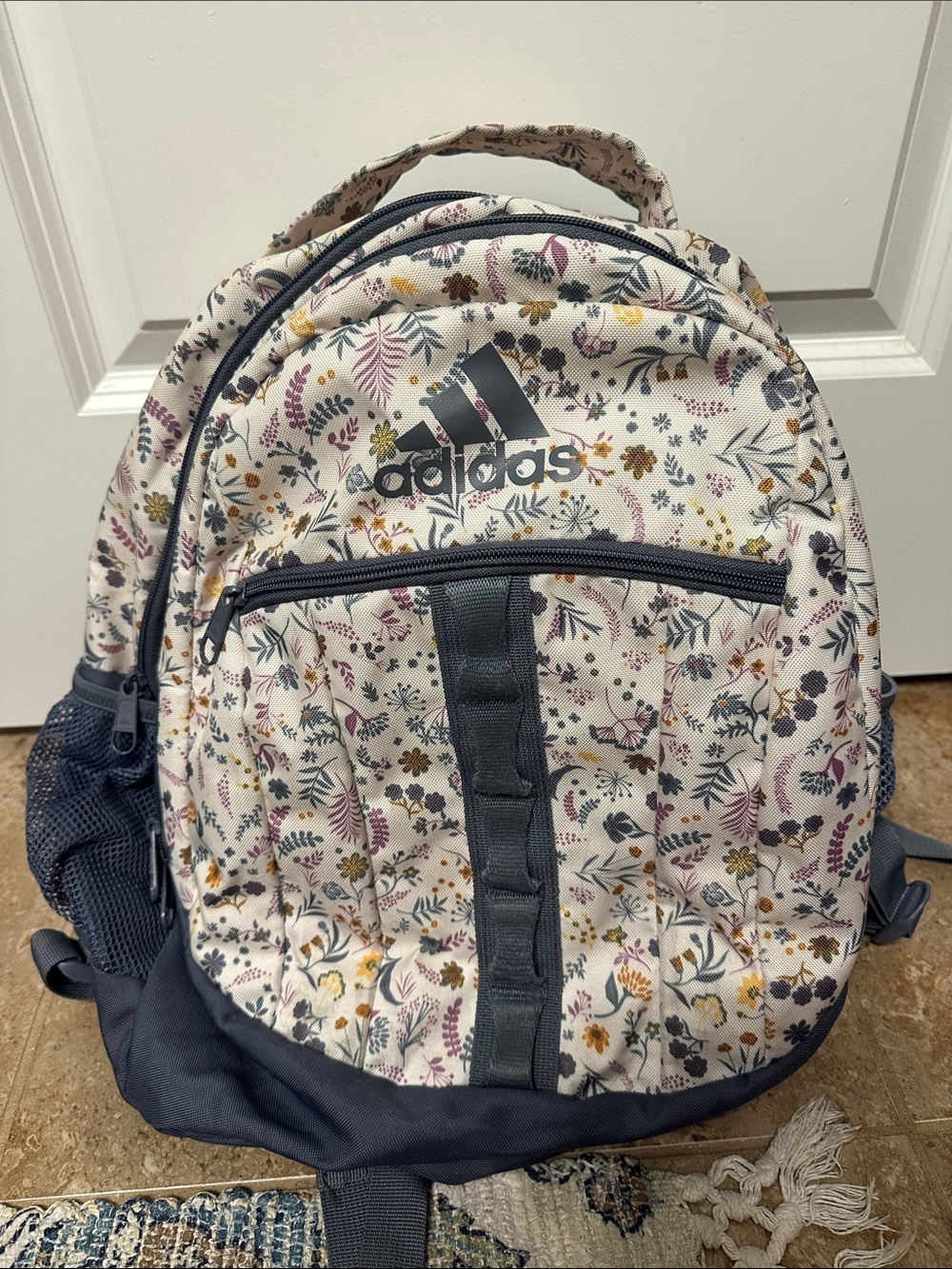 adidas Cream Floral Backpack with Navy Details